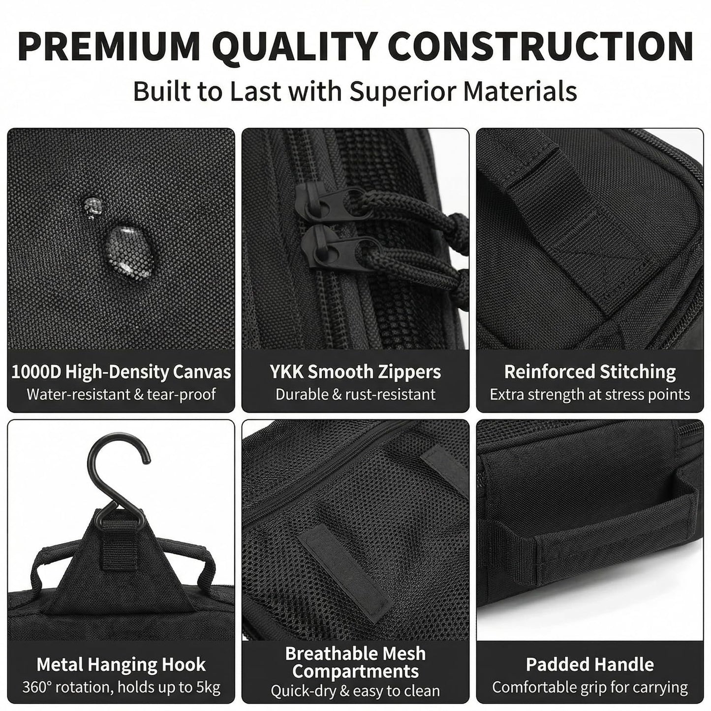 VELVEBAG ﻿Tactical Toiletry Bag for Men, Mens Toiletry Travel Bag, Hanging Dopp Kit Waterproof TravelShaving Hygiene Bag, Bathroom Multi-pocket Organizer, for Short Trips, Camping & Gym, Black