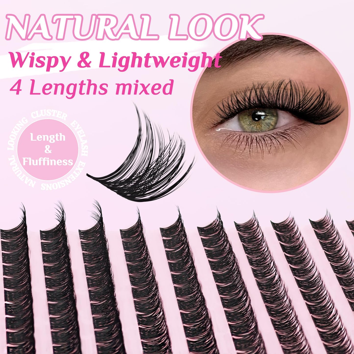 SLSXNL Natural Wispy Lash Clusters 9-14MM D Curl Cluster Eyelash Extensions Soft Eyelash Clusters,9mm 10mm 12mm 14mm False Eyelashes 120pcs Lash Clusters