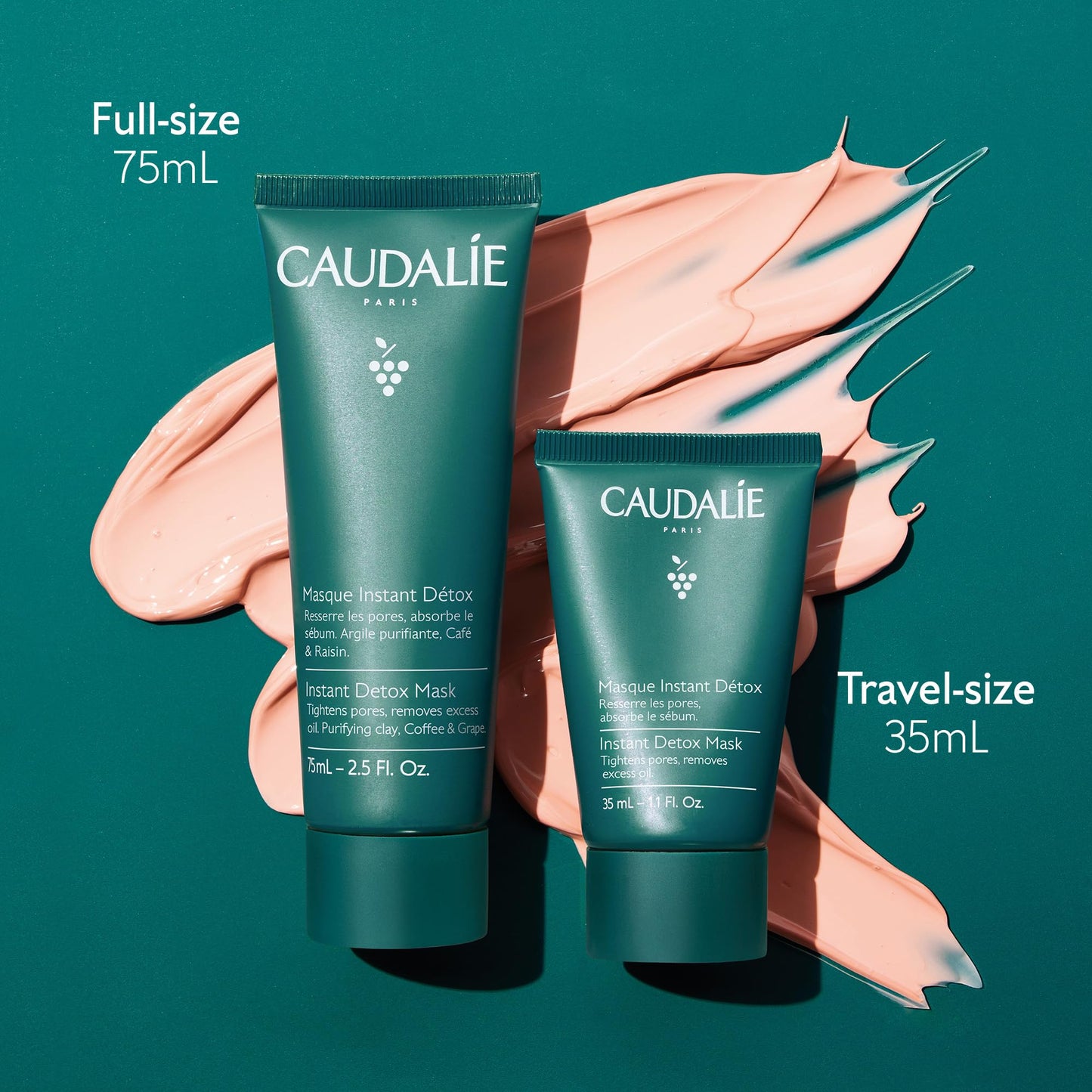 Caudalie Instant Detox Mask, Pore Minimizing Pink Clay Face Mask - 75 mL