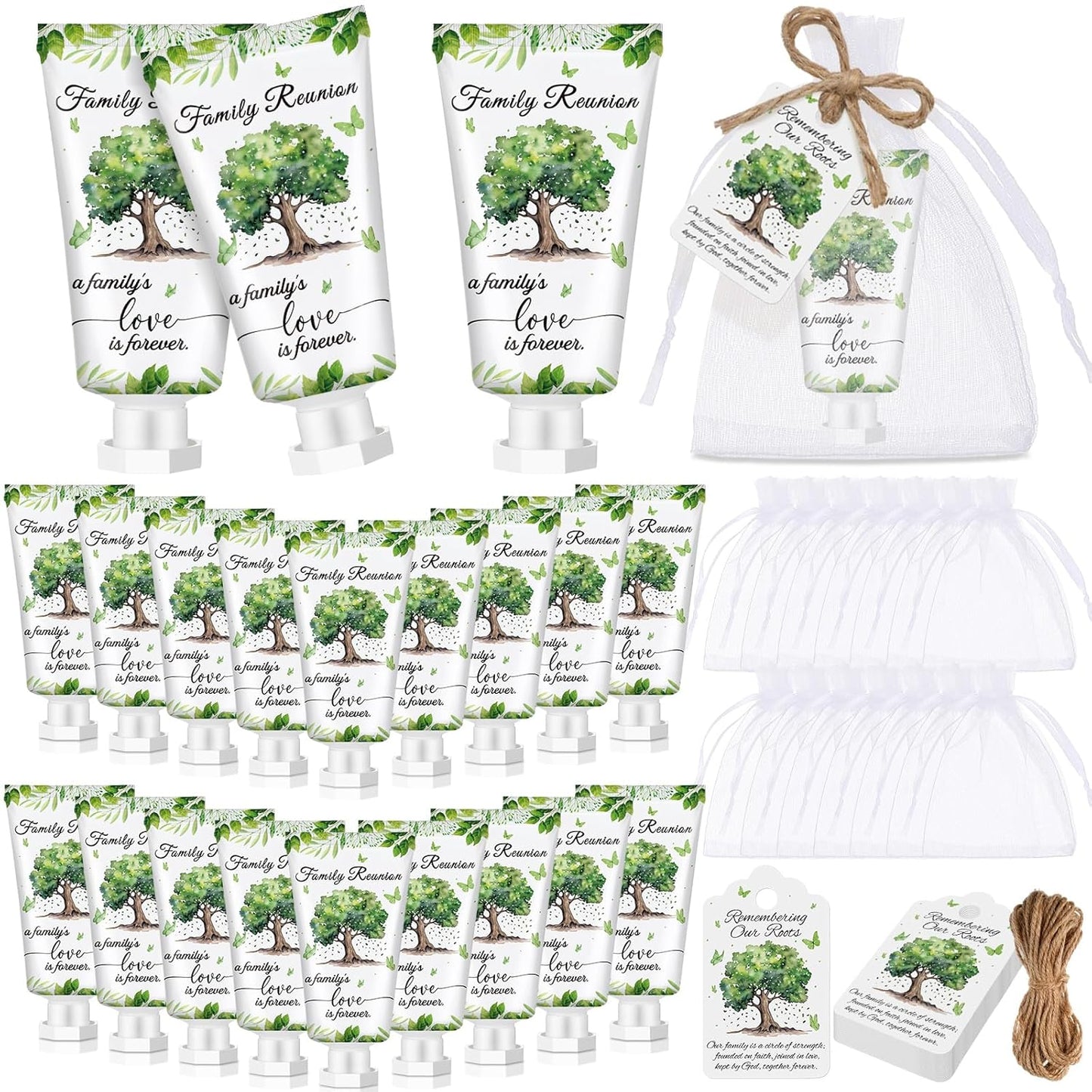 Family Reunion Hand Lotion Cream Favors - 20 Sets with Organza Bags for Table Centerpieces | Perfect Party Decor
