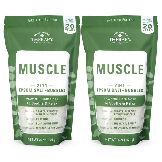 Village Naturals Therapy Muscle Foaming Epsom Soak, Eucalyptus Mint Scent, 36 oz, Pack of 2