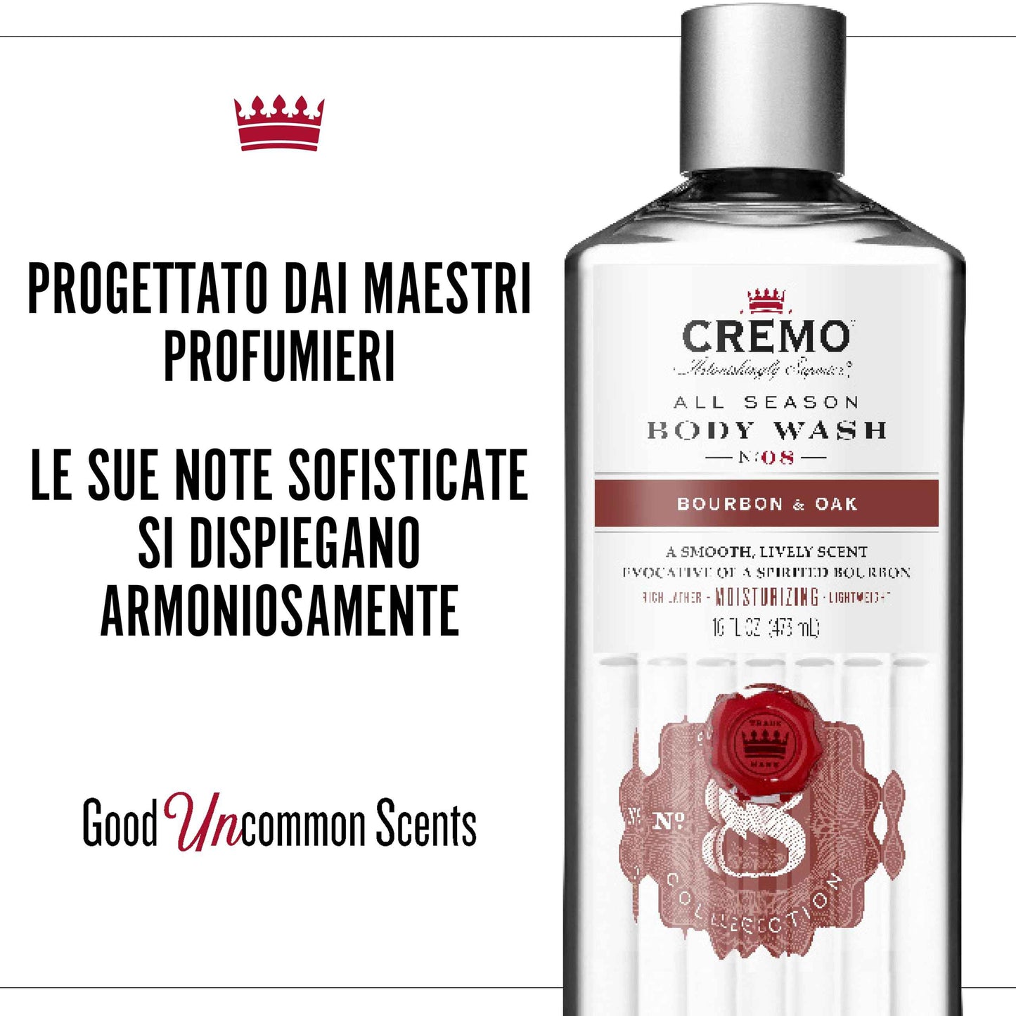 Cremo Men's Body Wash Bundle with Silver Water & Birch and Bourbon & Oak Scents, 16 Fl Oz Each