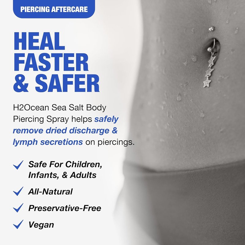 H2Ocean Sea Salt Body Piercing Spray | Vegan Saline Aftercare - Drug-Free, 6 oz (Pack of 2)