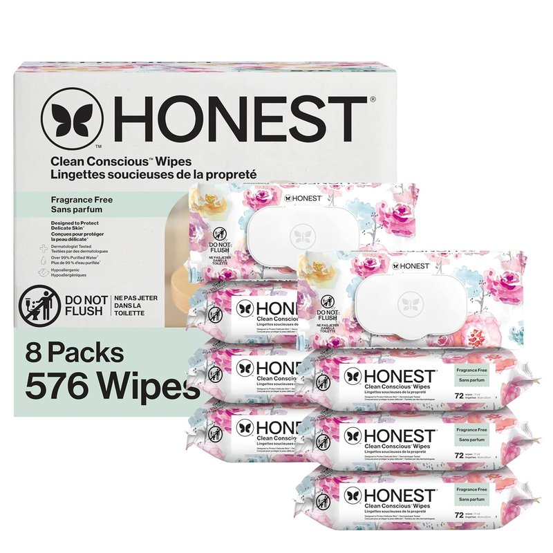 Baby Wipes for Sensitive Skin - Hypoallergenic & Fragrance-Free | 576 Count (Rose Blossom Design)