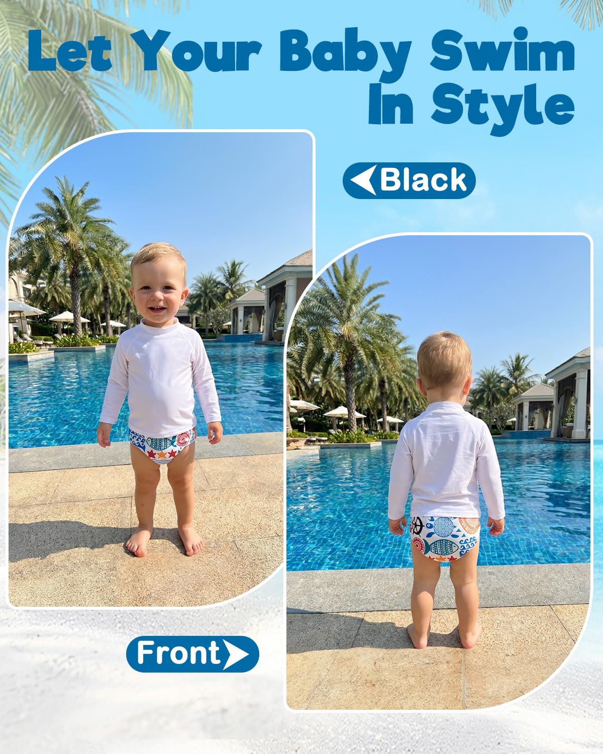 ALVABABY Reusable Swim Diapers for Babies & Toddlers - Adjustable Snap Design | Cartoon Fish, One Size