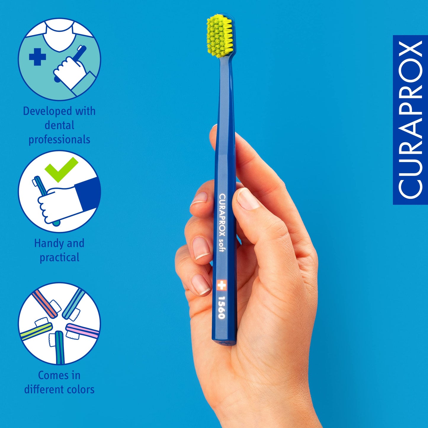 Curaprox CS 1560 Soft Toothbrush with Ultra-Fine Filaments & Compact, Slightly Angled Toothbrush Head for Improved Tooth & Gum Health, 3 Pack