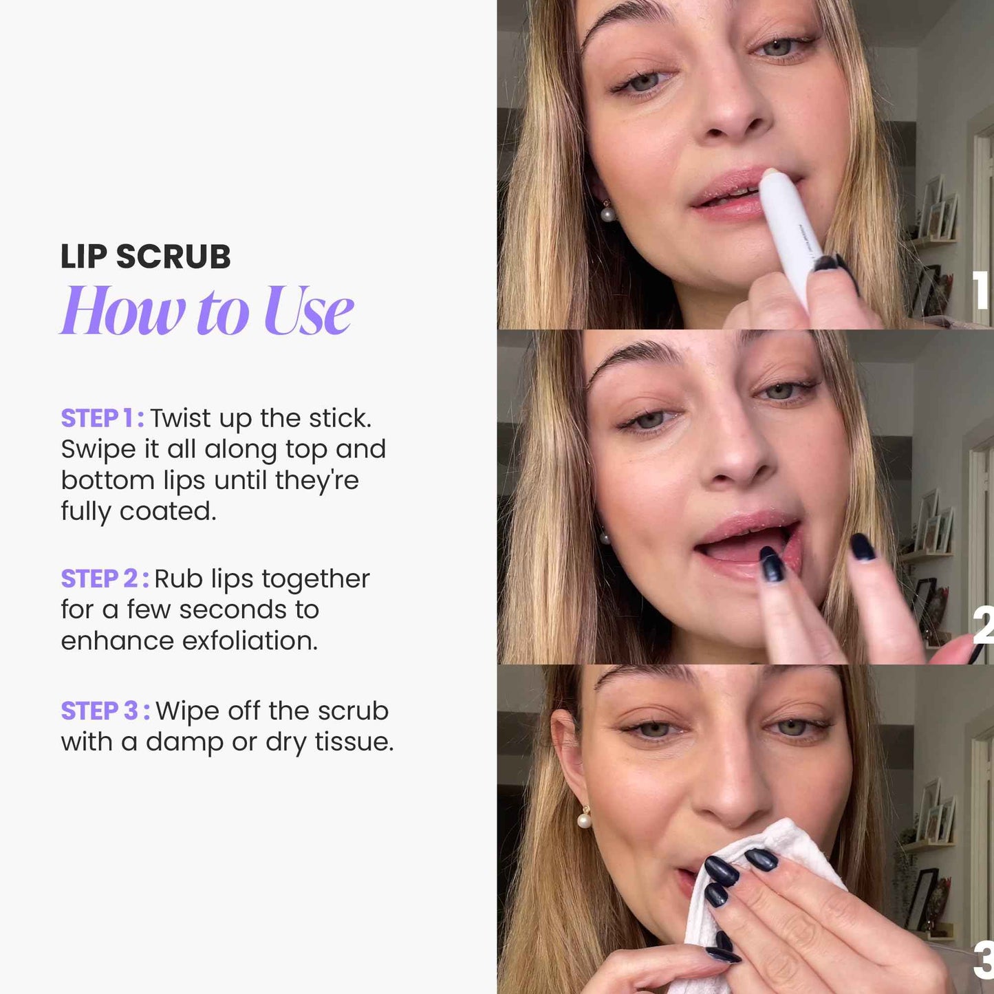 Wonderskin 3-in-1 Lip Scrub Exfoliator & Moisturizer, Lip Exfoliator Scrub, Hydrating Balm for Soft, Nourished, Flake-Free Lips with One-Step Prep, 0.10oz