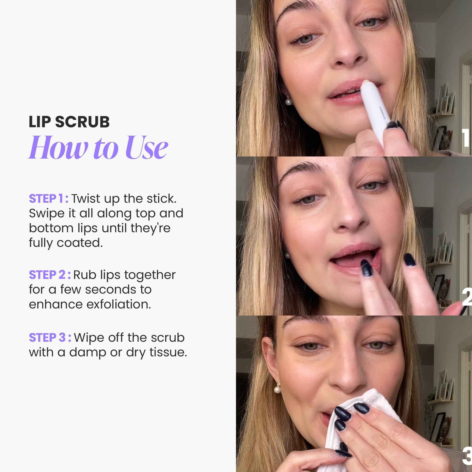 Wonderskin 3-in-1 Lip Scrub Exfoliator & Moisturizer, Lip Exfoliator Scrub, Hydrating Balm for Soft, Nourished, Flake-Free Lips with One-Step Prep, 0.10oz