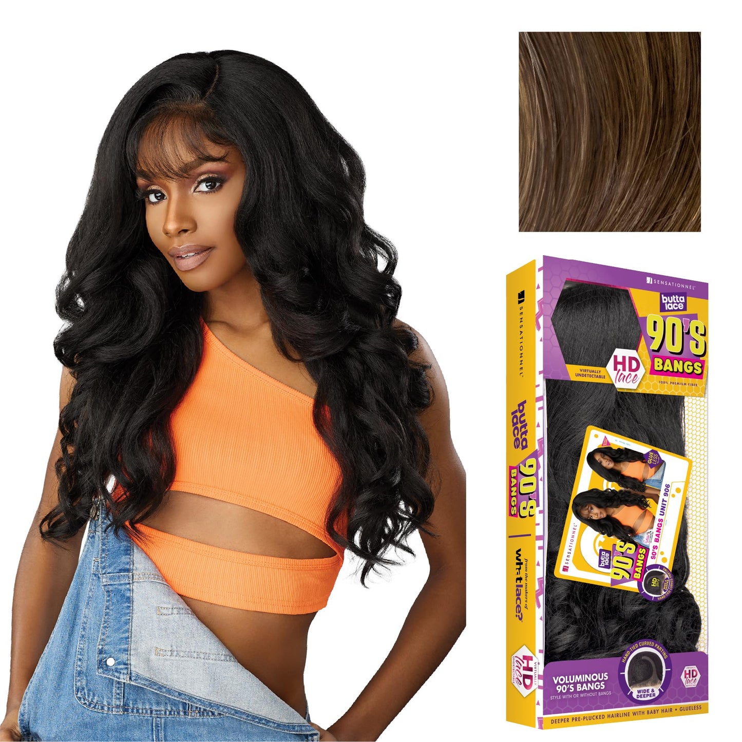 Sensationnel Butta Lace 90Sbangs Wigs - Unit 906 Glueless Wide Deep Part Synthetic Preplucked Hairline (LIGHTASHBROWN)