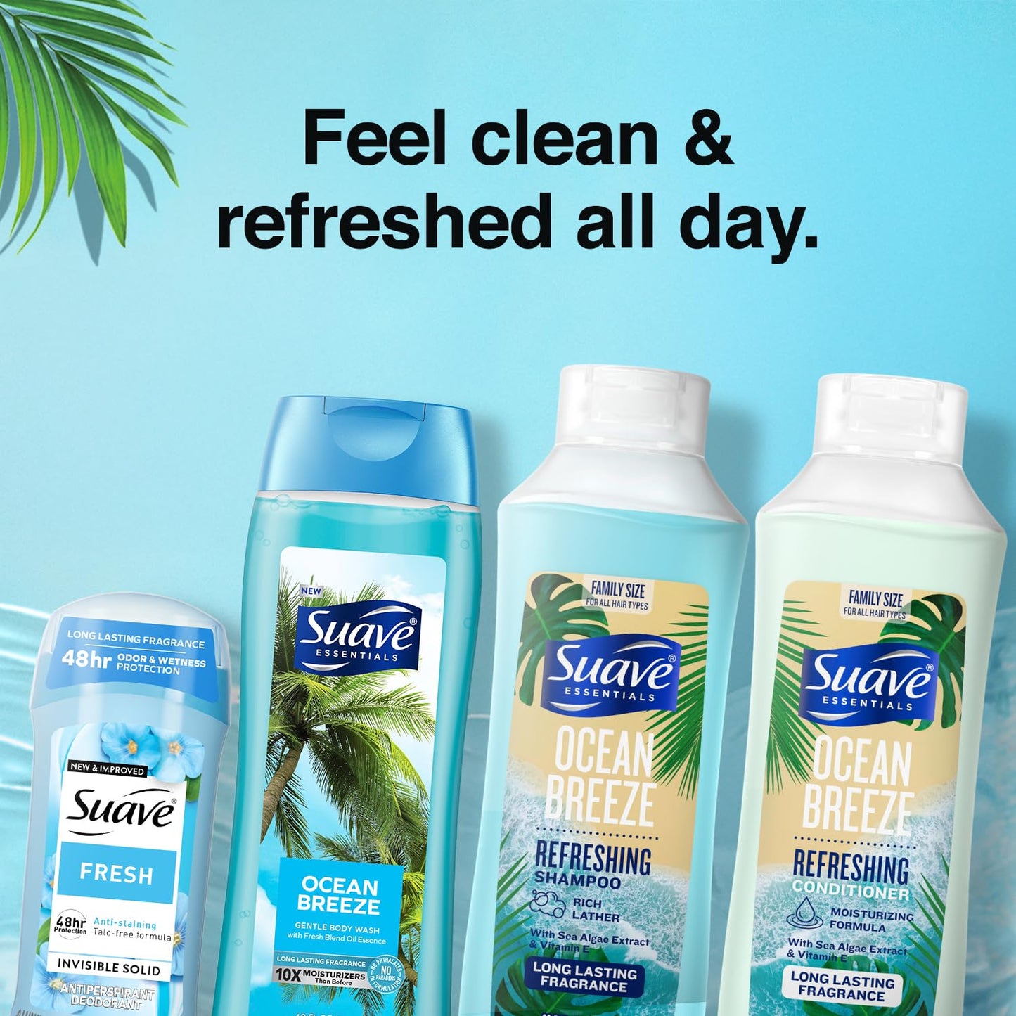 Suave Body Wash 2-Pack, Shampoo & Conditioner, Ocean Breeze + Fresh Antiperspirant Deodorant for Women (5 Piece Set)