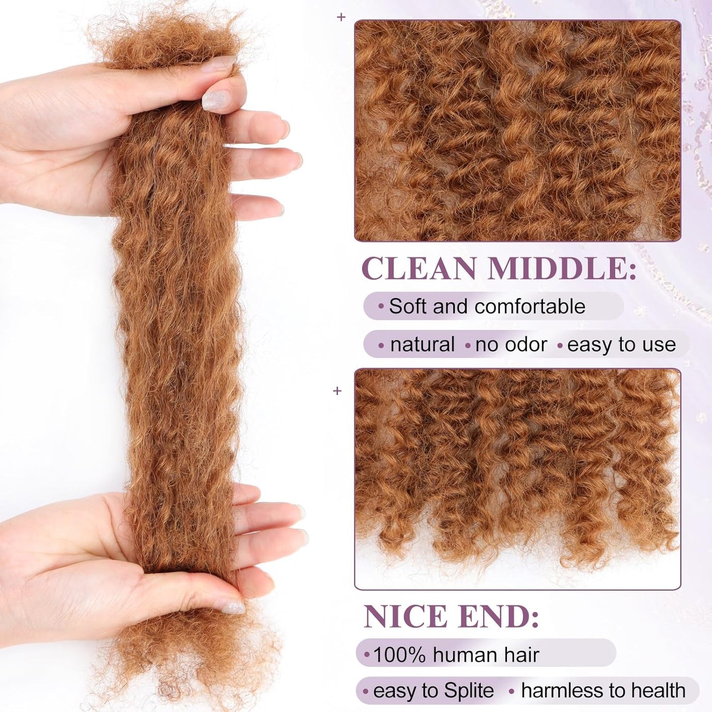 Brown Afro Kinky Bulk Human Hair - 16 Inch 50g for Micro Locs & Mini Kinky Twist Braids | Dreadlock Extensions, Can Be Dyed
