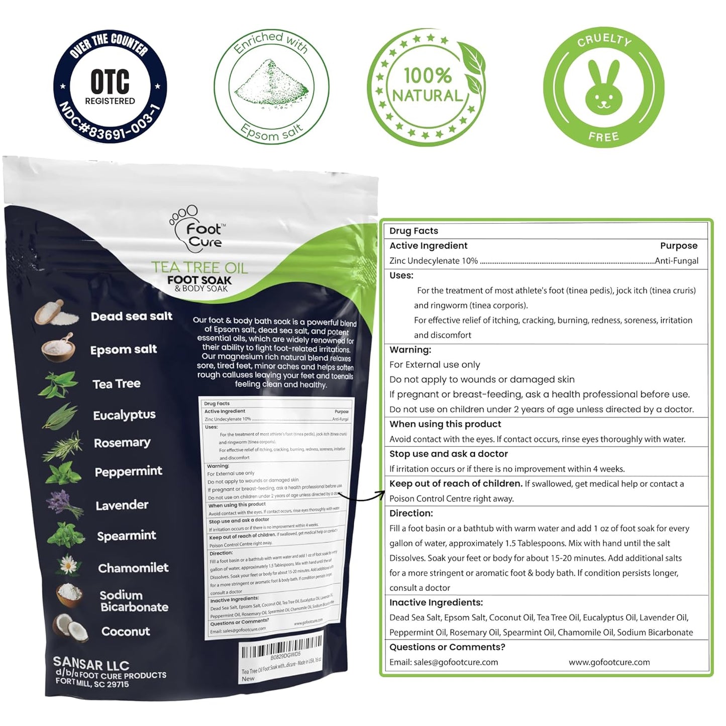 Tea Tree Oil Foot Soak with Epsom Salts - Relieve Pain, Soreness, Fungal Issues | Pack of 4