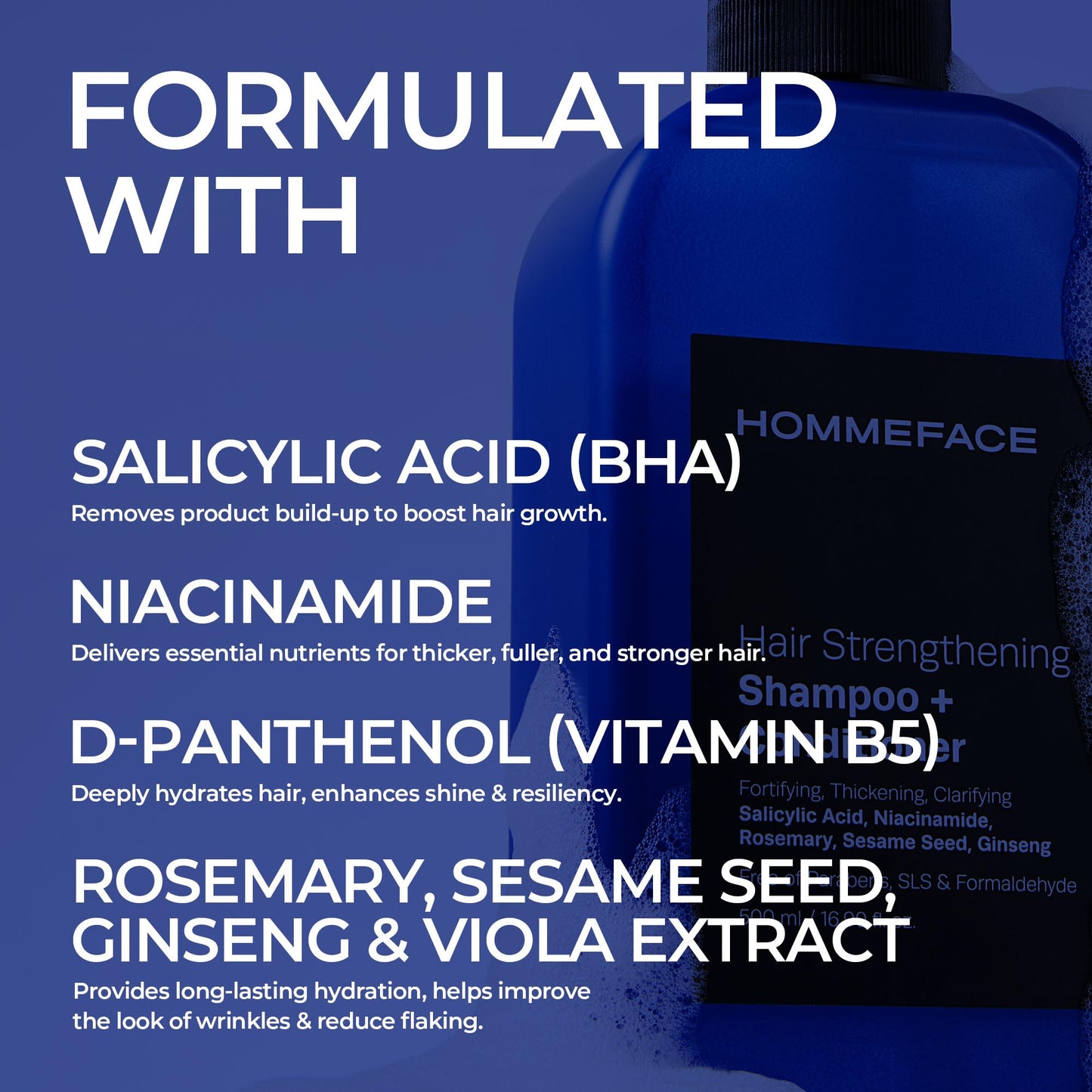 HommeFace 2-in-1 Hair Strengthening Shampoo + Conditioner for Men, 16.9 Fl. Oz. - Hair Thickening, Scalp Exfoliating, Volumizing for Reduced Shedding, Density & Shine