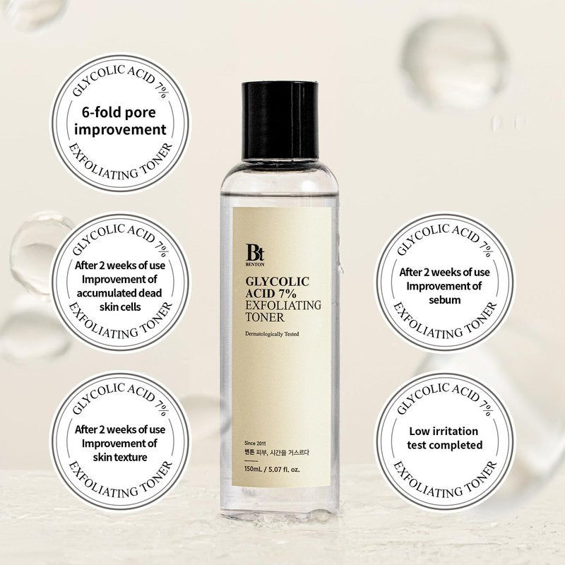 Benton Glycolic Acid 7% Exfoliating Toner with Niacinamide - Gentle AHA Toner for Brighter Skin & Even Tone - Balances Oil & Moisture - Hydrating, Cruelty-Free Korean Skin Care
