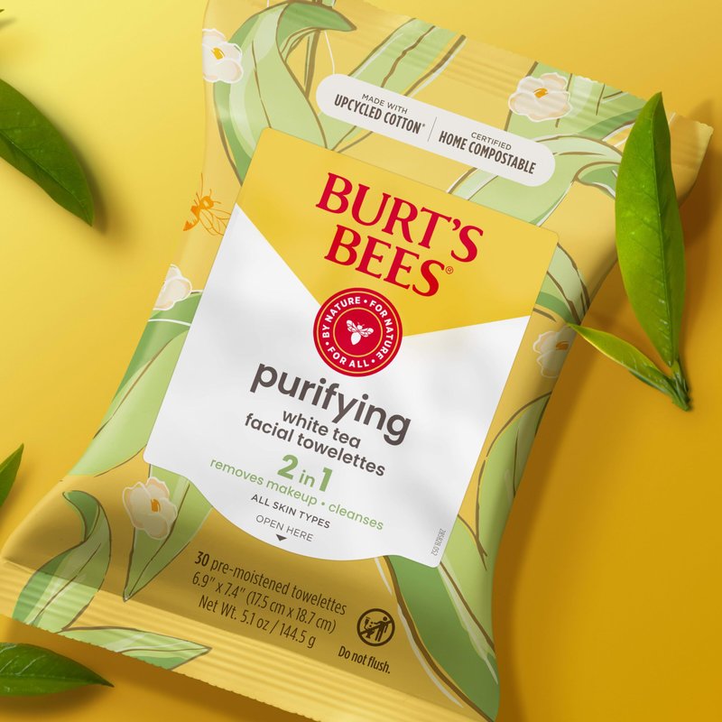 Burt's Bees Purifying Facial Towelettes With White Tea, Pre-Moistened Towelettes for All Skin Types, 99.1 Percent Natural Origin Skin Care, 10 ct. Package