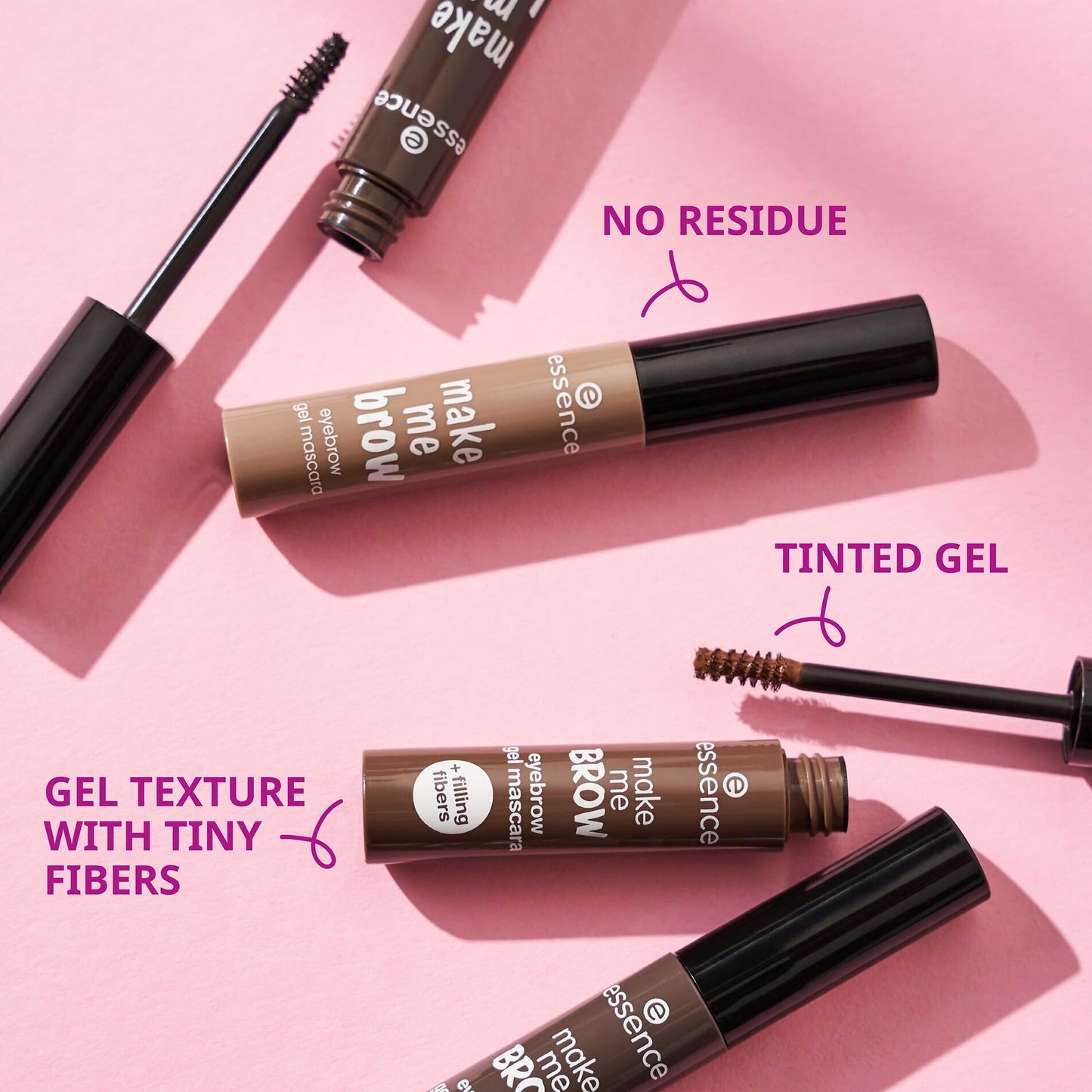 essence | 3-Pack Make Me Brow Eyebrow Gel Mascara | Infused with Fibers to Fill & Sculpt | Vegan & Paraben Free | Cruelty Free (02 | Browny Brows)