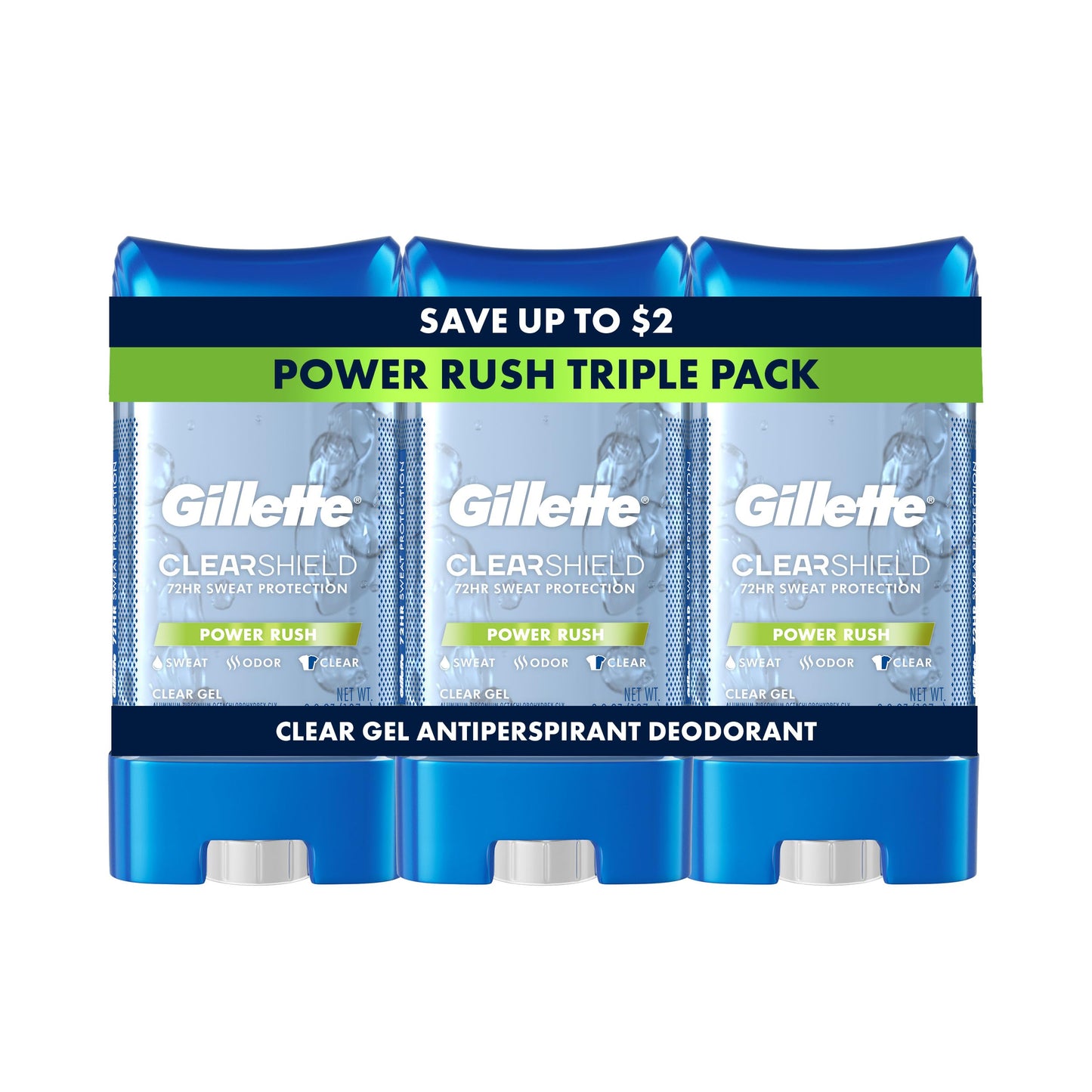 Gillette Antiperspirant and Deodorant for Men, 72hr Sweat & Odor Protection, Long Lasting Freshness, Anti-White Mark Technology, Clear Gel, Power Rush Scent, 3.8 oz (Pack of 3)