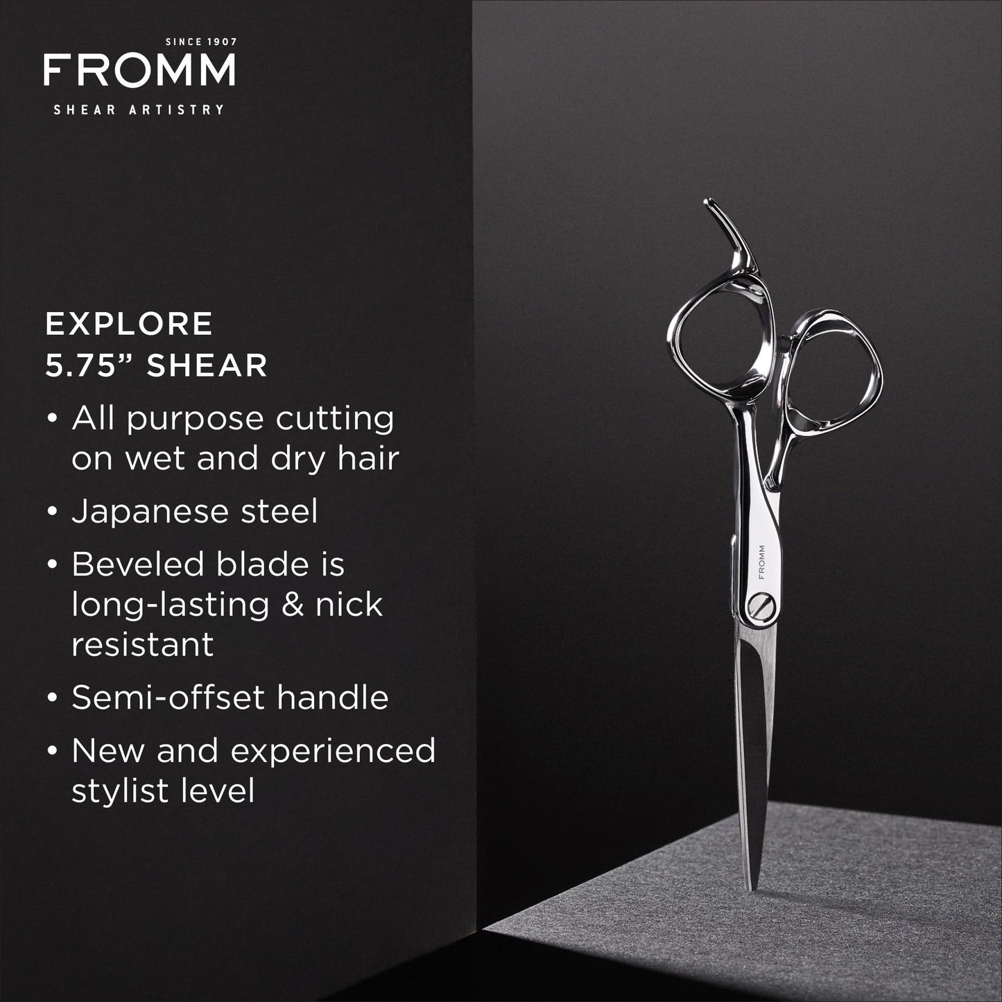 Fromm Professional Explore 5.75" Hair Cutting Shears for Wet & Dry Hair Polished Silver Japanese Steel Scissors with Beveled Blade, Professional Shears For Hair Stylist, Cosmetology & Salon Supplies