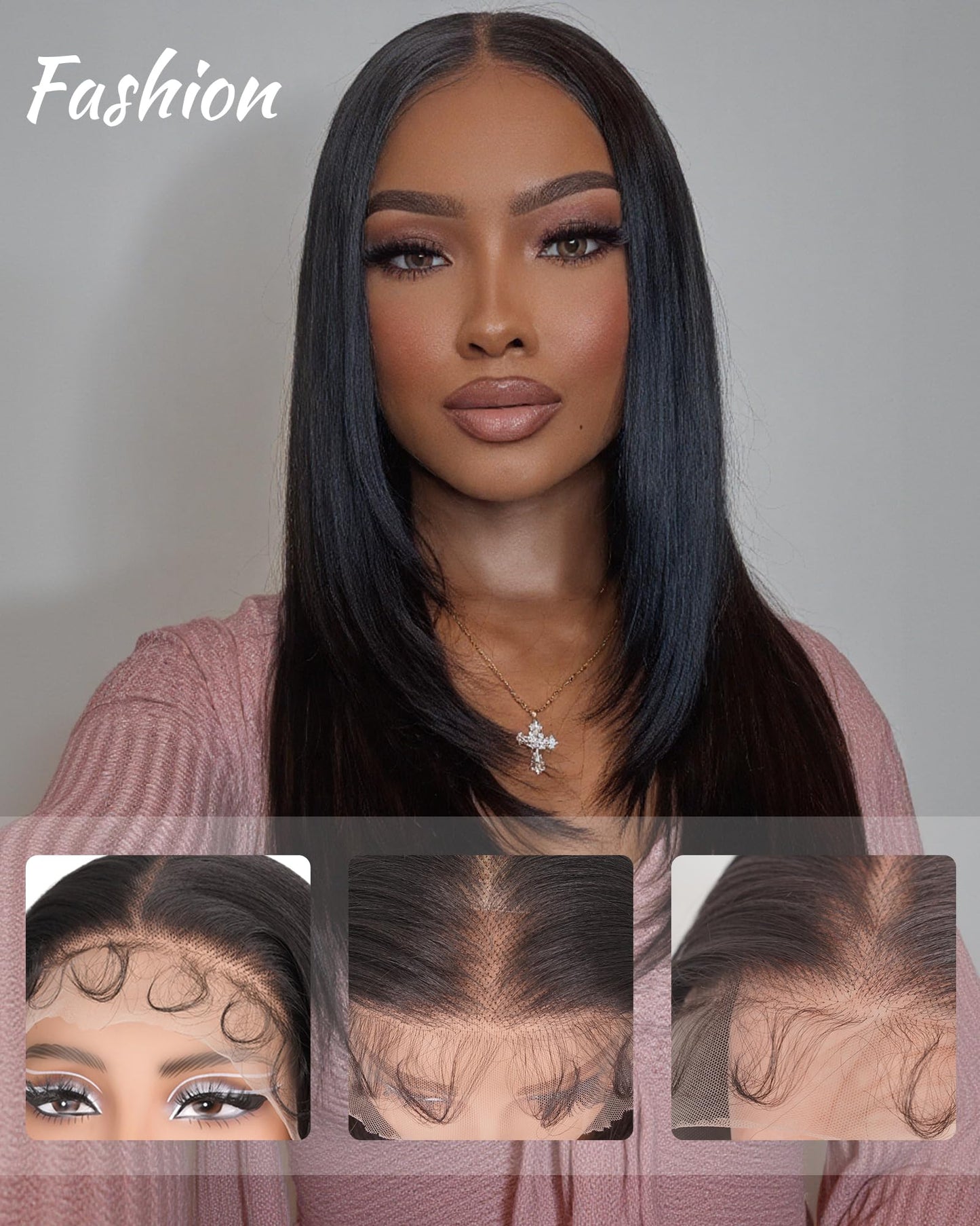 Marshey Synthetic Lace Front Wig Long Straight Black Wigs for Black Women Wear and Go Glueless Wigs as Human Hair Pre Plucked Pre Cut 13x6 Lace Front Wigs (Natural Black, 24 Inch)