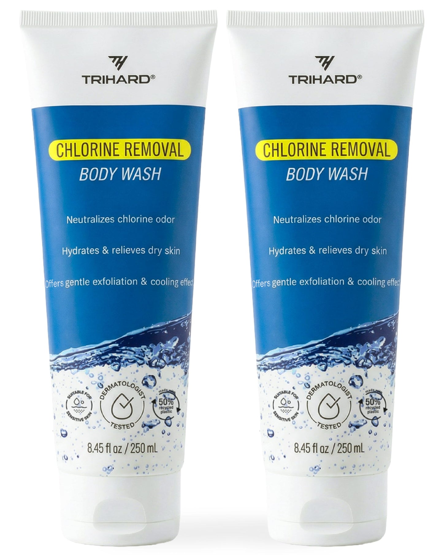 TRIHARD Chlorine Removal Body Wash, Protects and Hydrates Sensitive Skin from Pool and Ocean, Pool Essentials for Post Swim Chlorine Skin Protection (Pack of 2)