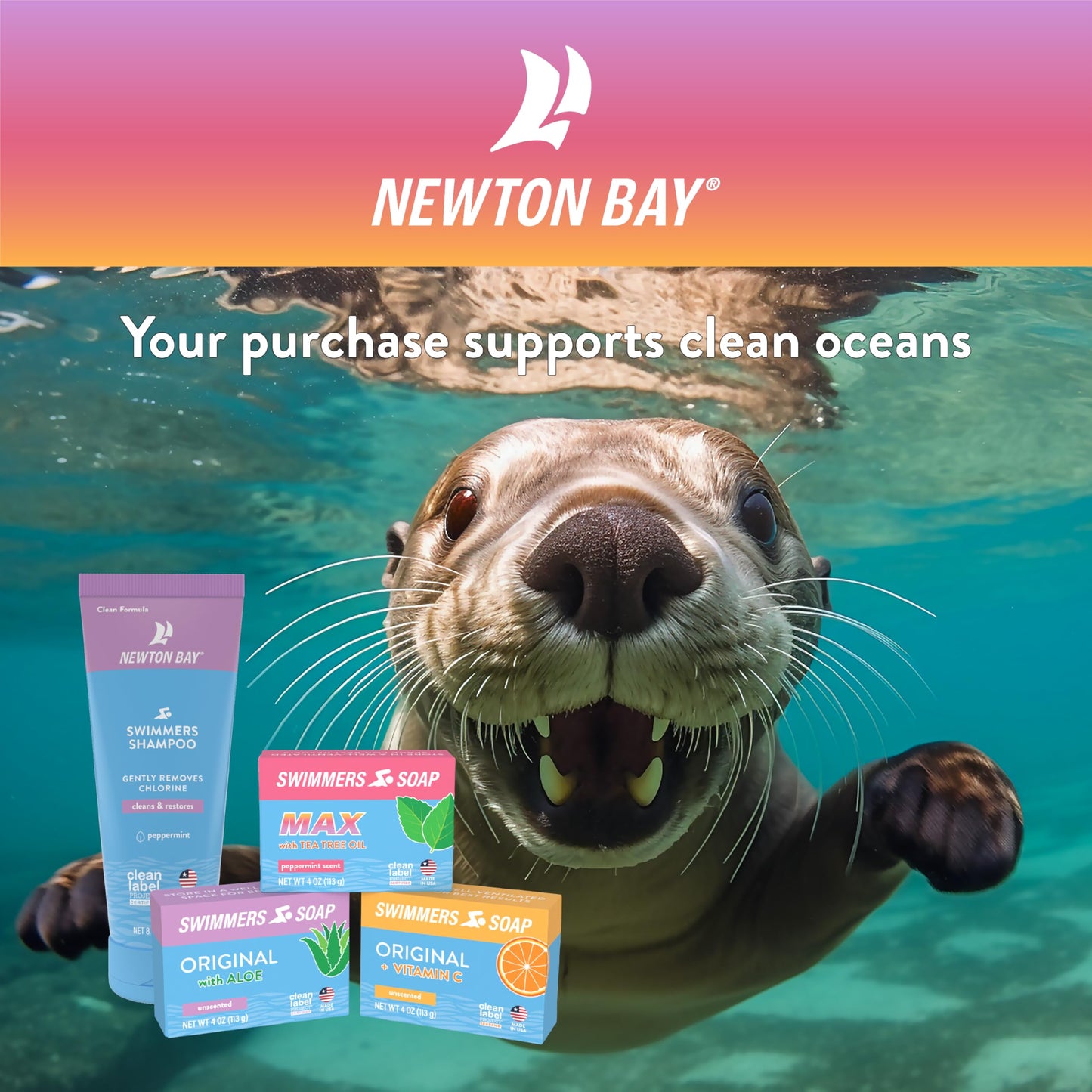 Newton Bay Swimmers Soap | All Natural Body and Face Wash Soap Bar | Gently Washes Away Chlorine After Swimming | Revitalizes Sensitive Skin | Single 4 Ounce Soap Bar