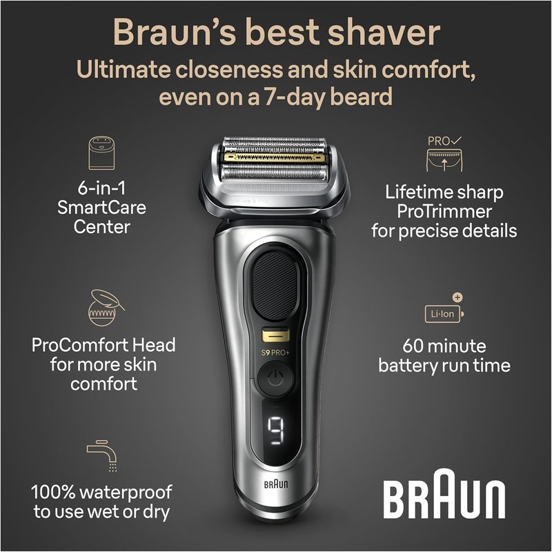 Braun Series 9 PRO+ Electric Razor for Men - 5 Pro Shaving Elements & SmartCare Center | Wet/Dry Shaver, 9597cc