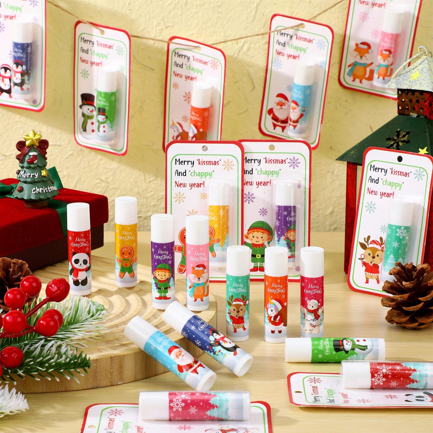 Sacubee 30 Pack Christmas Lip Balms Bulk Christmas Party Gifts Favors Stocking Stuffers Holiday Lip Balms Employee Staff Team Appreciation Gifts Thank You for Teacher Coworkers (Cute)