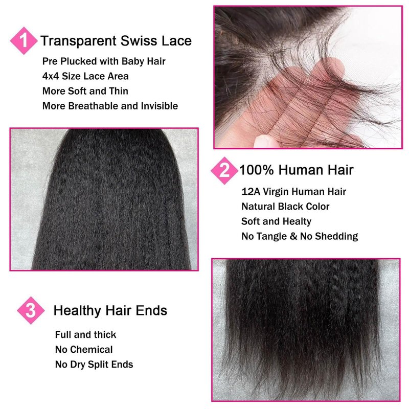 Kinkystraight Human Hair Bundles 12A 100% Unprocessed Brazilian Virgin Hair Kinky Curly Human Hair Extensions for Women Quick Weave Yaki Straight Bundles (18 inch)