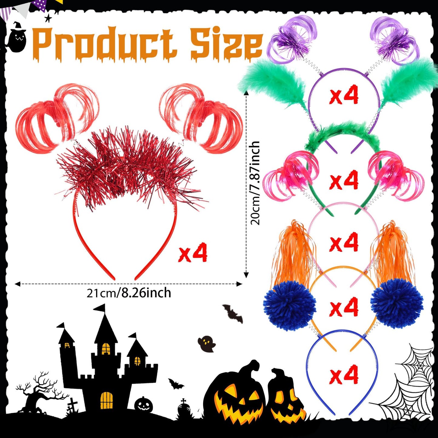 Censen 24 Pcs Pom Pom Headband Tinsel Wrapped Ponytail Head Bopper Costume Headwear Carnival Easter Party Accessory(Multicolored)