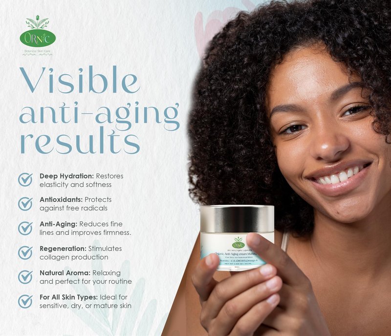 ornic Organic Anti-Aging Moisturizer - Hydrating & Rejuvenating Facial Cream for Dry Sensitive Skin - Vegan, Cruelty-Free, Natural Skincare - Nourishes, Firms & Reduces Wrinkles 50Ml