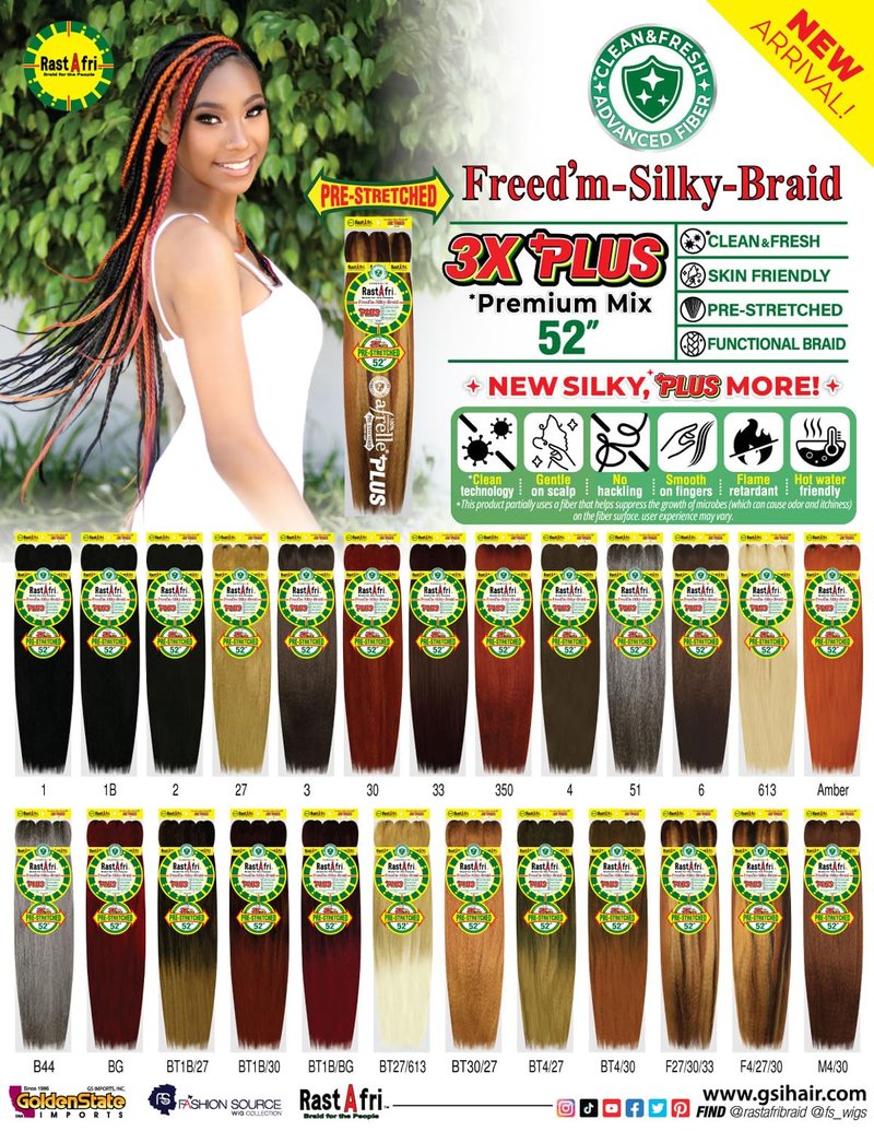 RastAfri Pre-Stretched Silky Braiding Hair 3X with Bandana - 2 Packs (#1B)