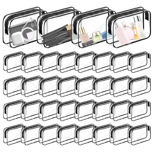 Merkaunis 36PCS Clear Makeup Bags, Zippered Travel Toiletry Bag, PVC Plastic Travel Bags for Women Men, Travel Waterproof Portable Bag for Bathroom, TSA Approved