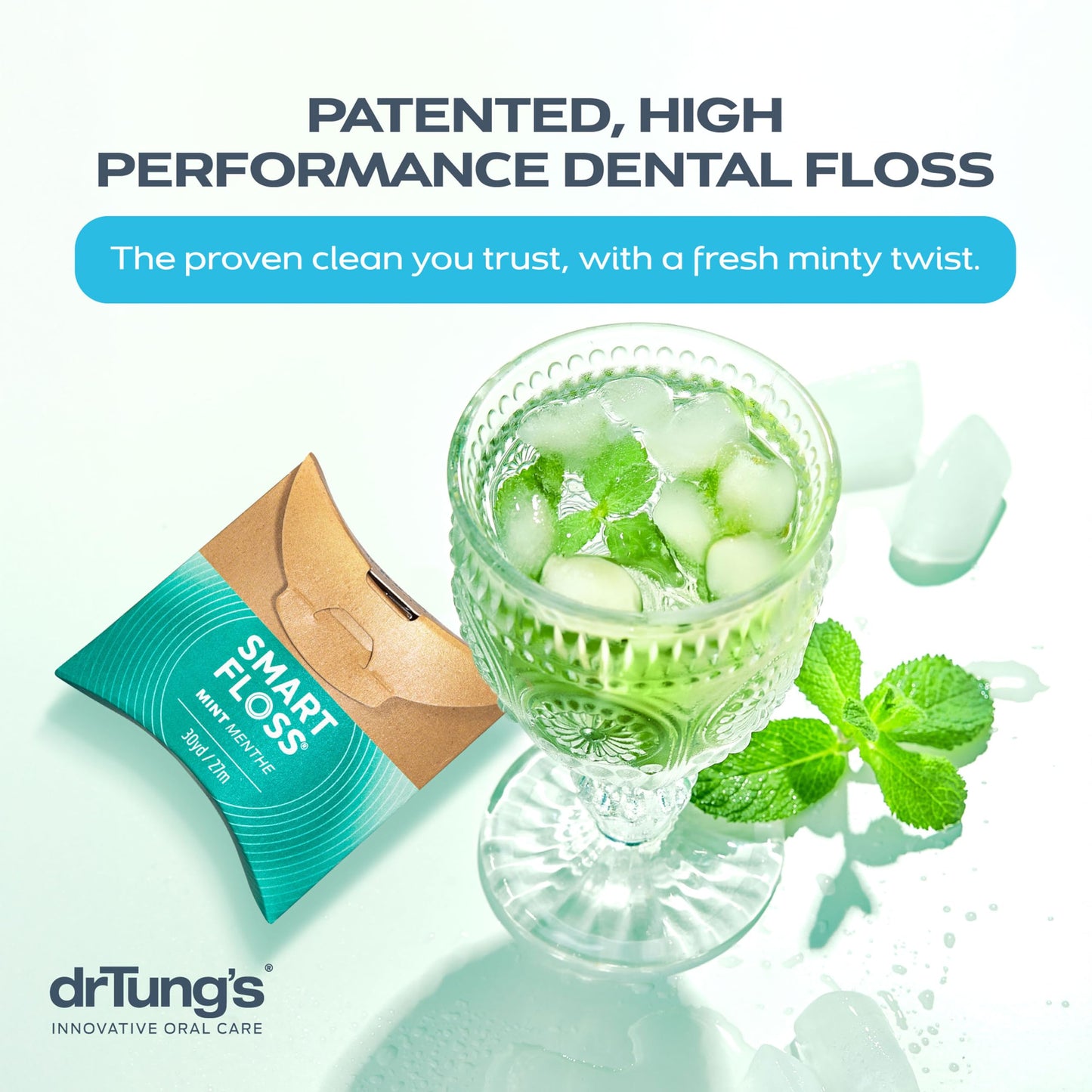 drTung's Smart Floss Mint for Teeth - Natural Expanding Dental Floss, Gentle on Tooth & Gums, Expands & Glides, PTFE & PFAS Free, Certified Organic Mint Essential Oils - Pack of 6