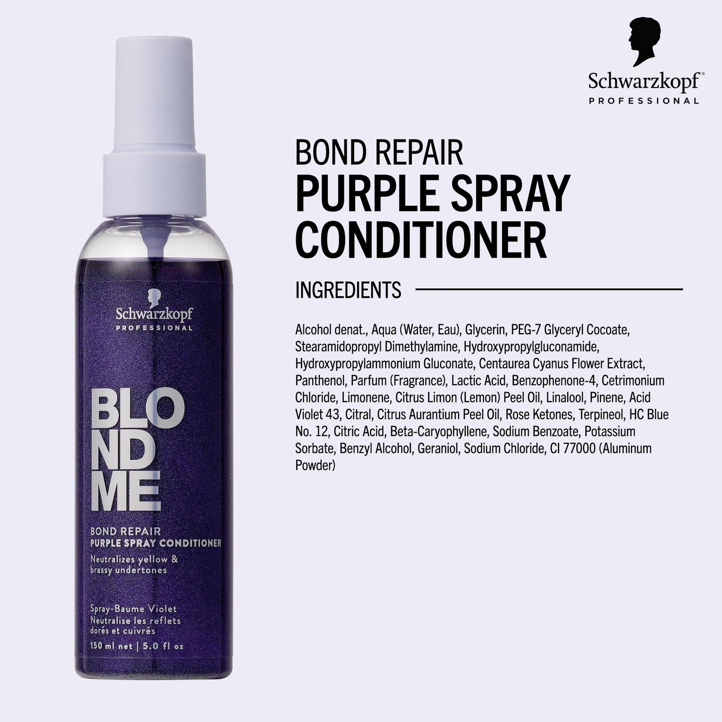 BlondMe Bond Repair Purple Spray Conditioner for Blonde Hair, 5 Fl Oz | Neutralize Yellow & Brassy Tones | Strengthen, Repair, & Prevent Breakage | For Moisturized, Healthy-Looking Cool-Toned Blondes