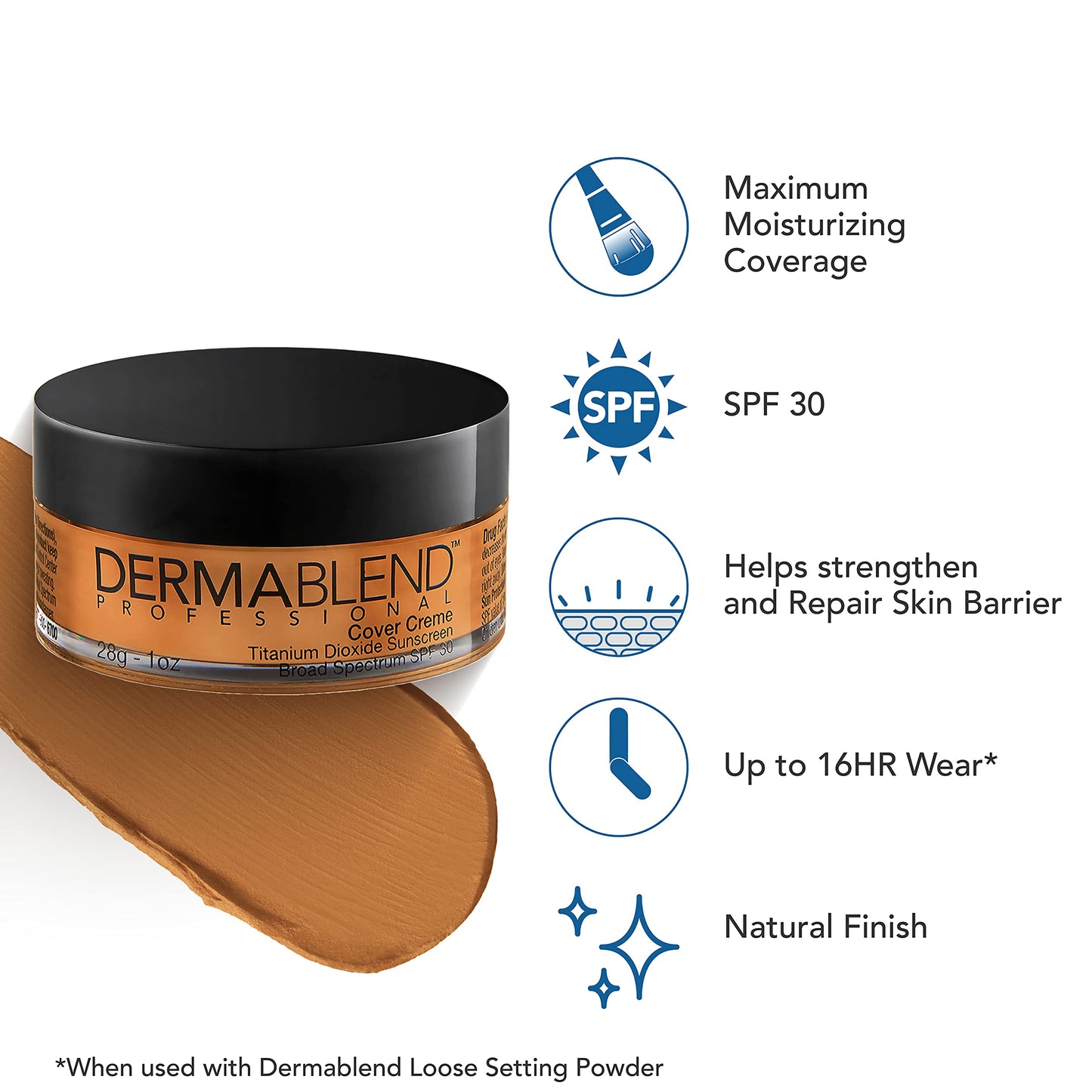 Dermablend Cover Creme Full Coverage Foundation with SPF 30, 45W Hazelnut Beige, 1 oz.