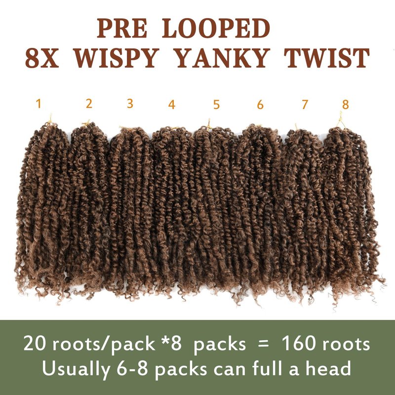 Yanky Twist Crochet Hair - 10 Inch Ombre Brown Spring Twists | 8 Packs Synthetic Braids with Curly Ends