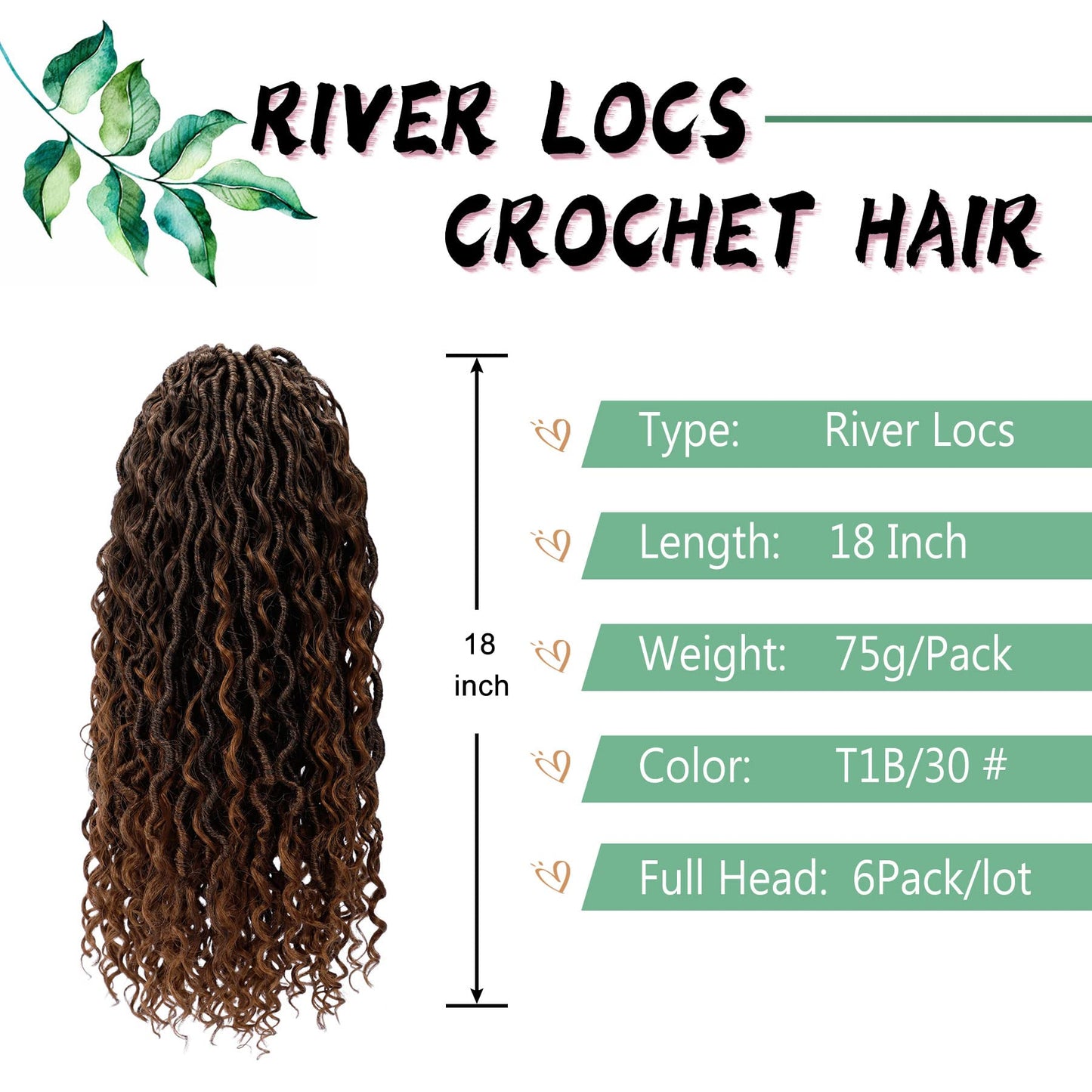 LIYATE Goddess Locs Crochet Hair 18 Inch 6 Packs Faux Locs Crochet Hair for Black Women Pre Looped Soft River Loc Crochet Braids with Curly Hair Boho Hippie Loc Synthetic Hair Extensions(T1B/30)