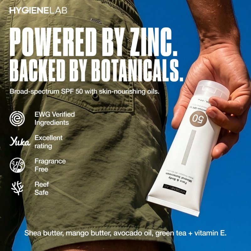 HygieneLab Mineral Sunscreen SPF 50 – Invisible Sheer Finish, Rated Excellent on Yuka, Zinc Oxide, Broad Spectrum UVA/UVB Protection, Reef Safe, Aloe Vera & Shea Butter Hydration (Large 6 oz)