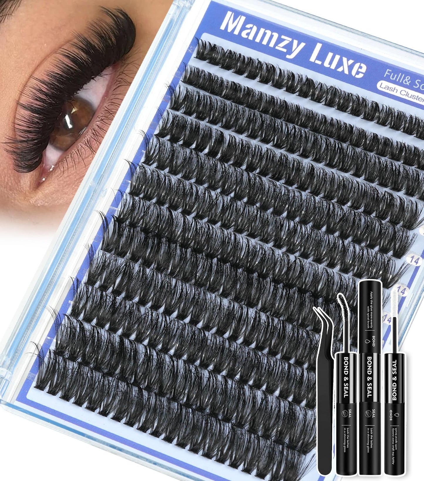 Lash Clusters Kit Wispy 10-18MM Eyelash Clusters Kit Full Volume D-curly False Eyelashes 80D Individual Lashes Clusters 3D Luxury Cluster Eyelash Extension Kit by MAMZY LUXE