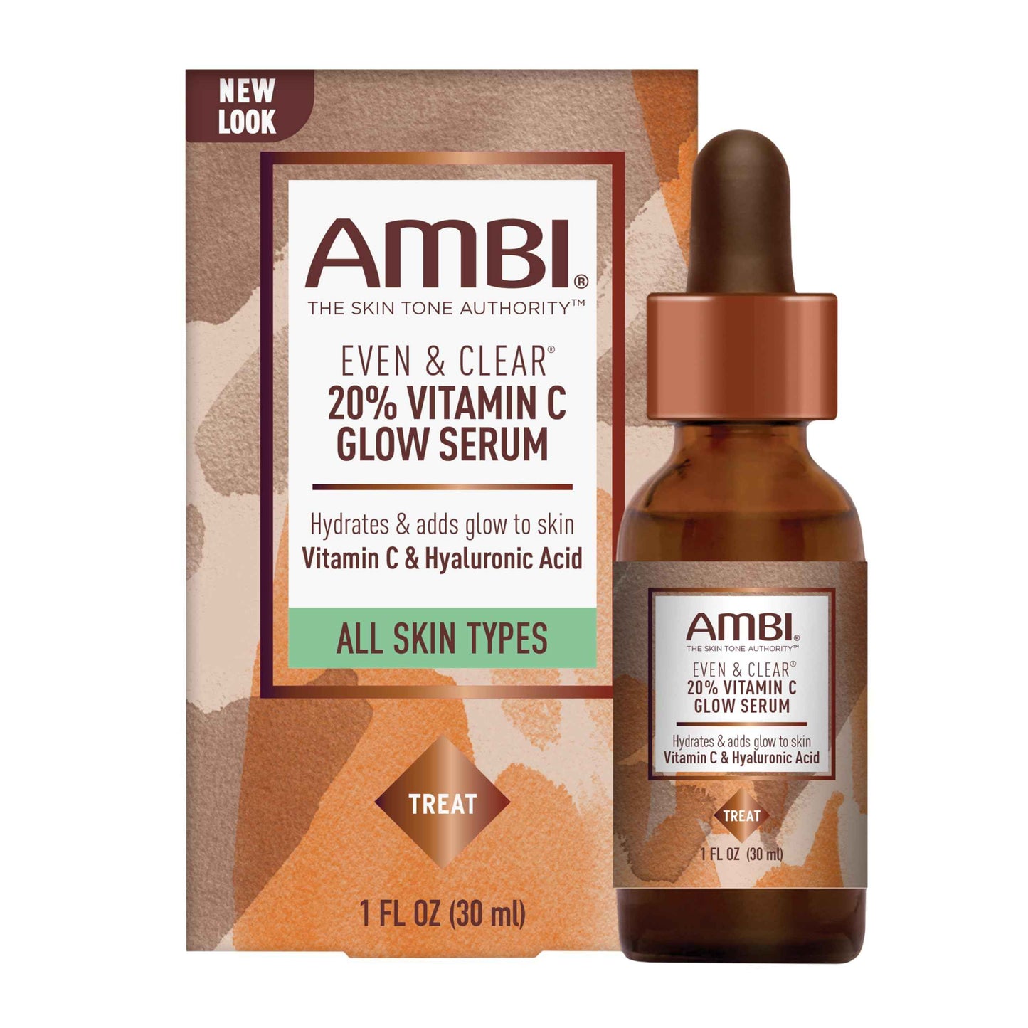 Ambi Even & Clear Vitamin C Serum, Toner & Glow Set - 1oz Serum, 8oz Toner