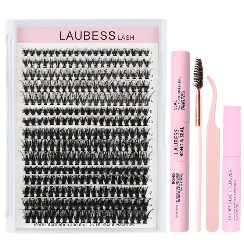 DIY Lash Extension Kit Bond and Seal Lash Glue Remover 300 Pcs Lash Clusters Kit Mascara Wands Eyelash Extension Kit Eyelash Tweezers Individual Lashes Kit (Set 20D/40D/50D-0.07D-8-16Mix)