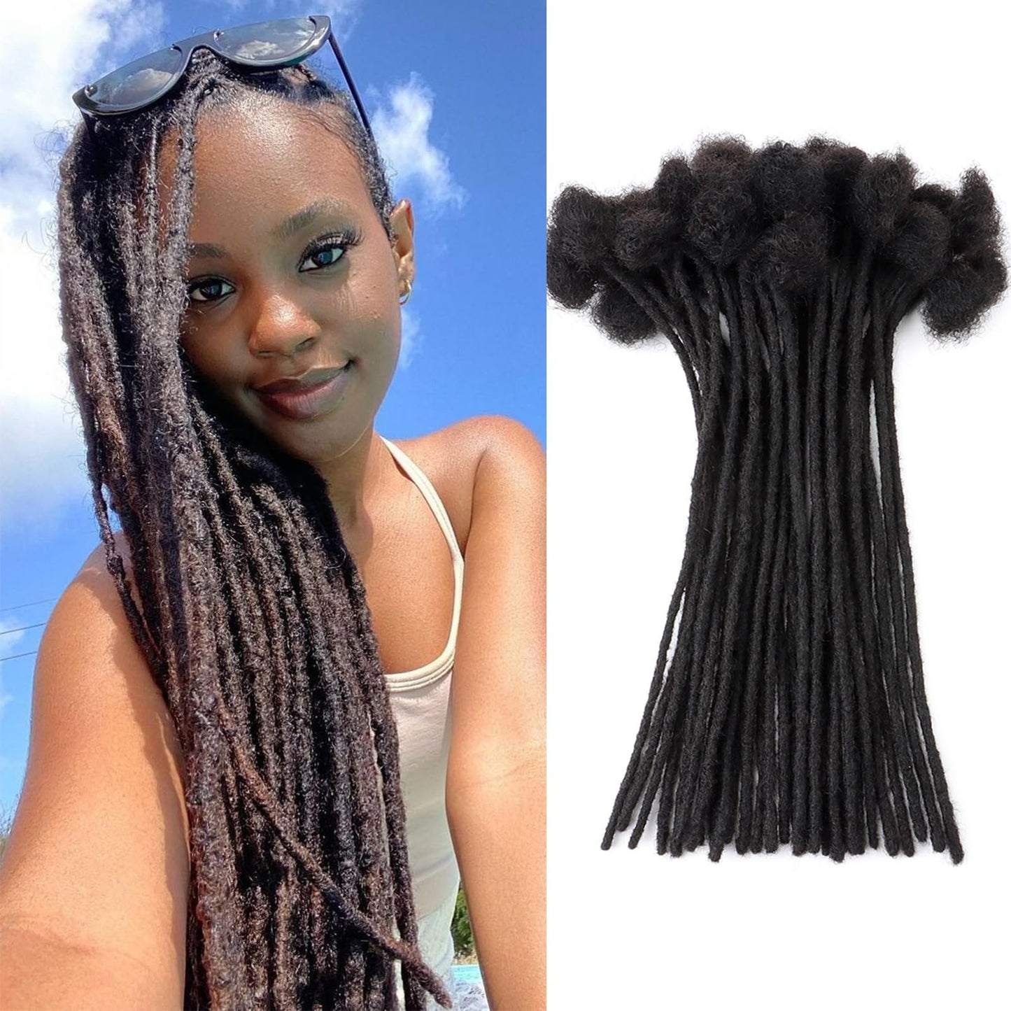 Loc Extensions Human Hair Dreadlock Extensions Human Hair Dreads Extensions for Men Women Kids Real Human Hair Locs Full Handmade Permanent Locs 0.6cm 6inch 30 Strands