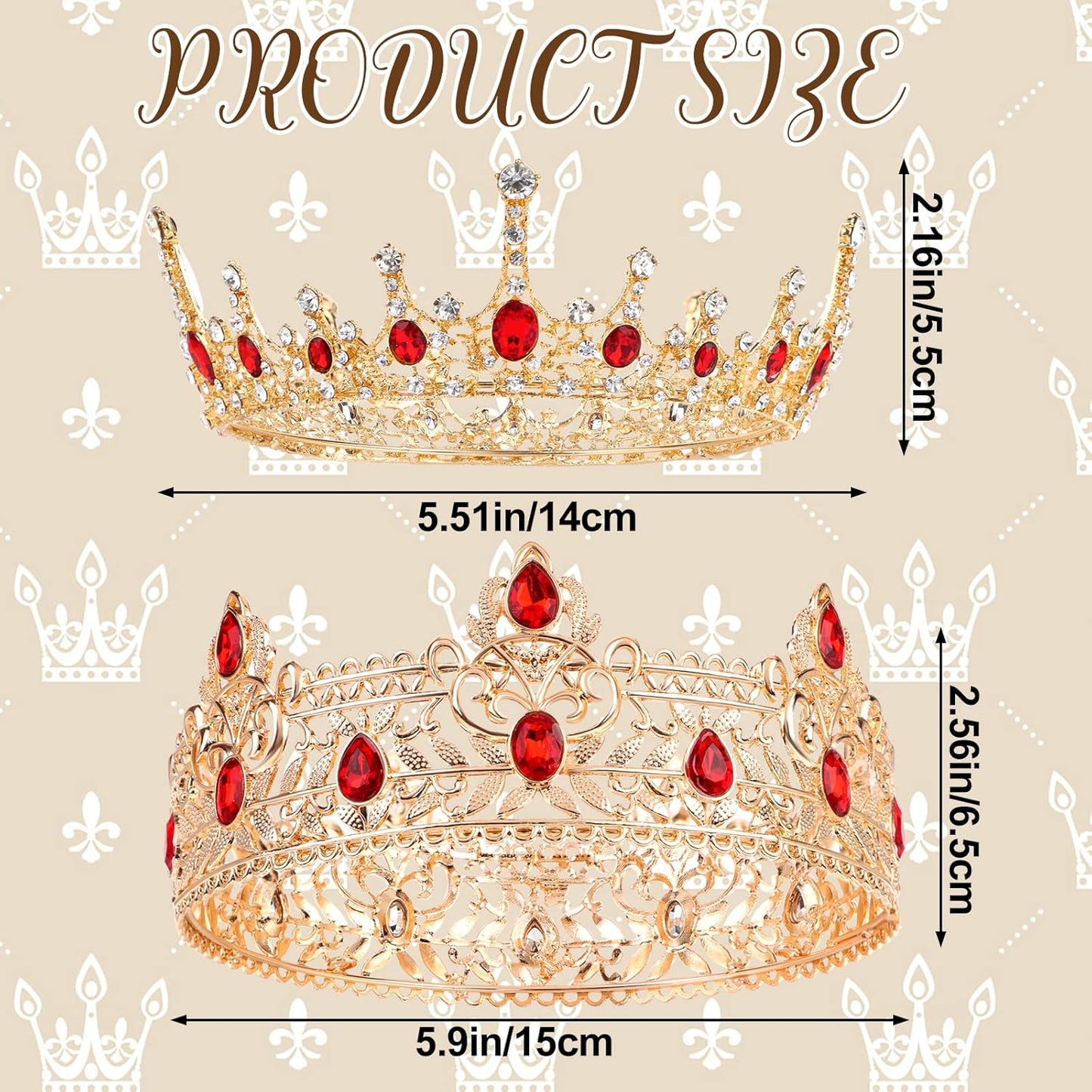 Prom King and Queen Crown Set - Royal Red Rhinestone Crowns for Men & Women | Perfect for Weddings & Parties