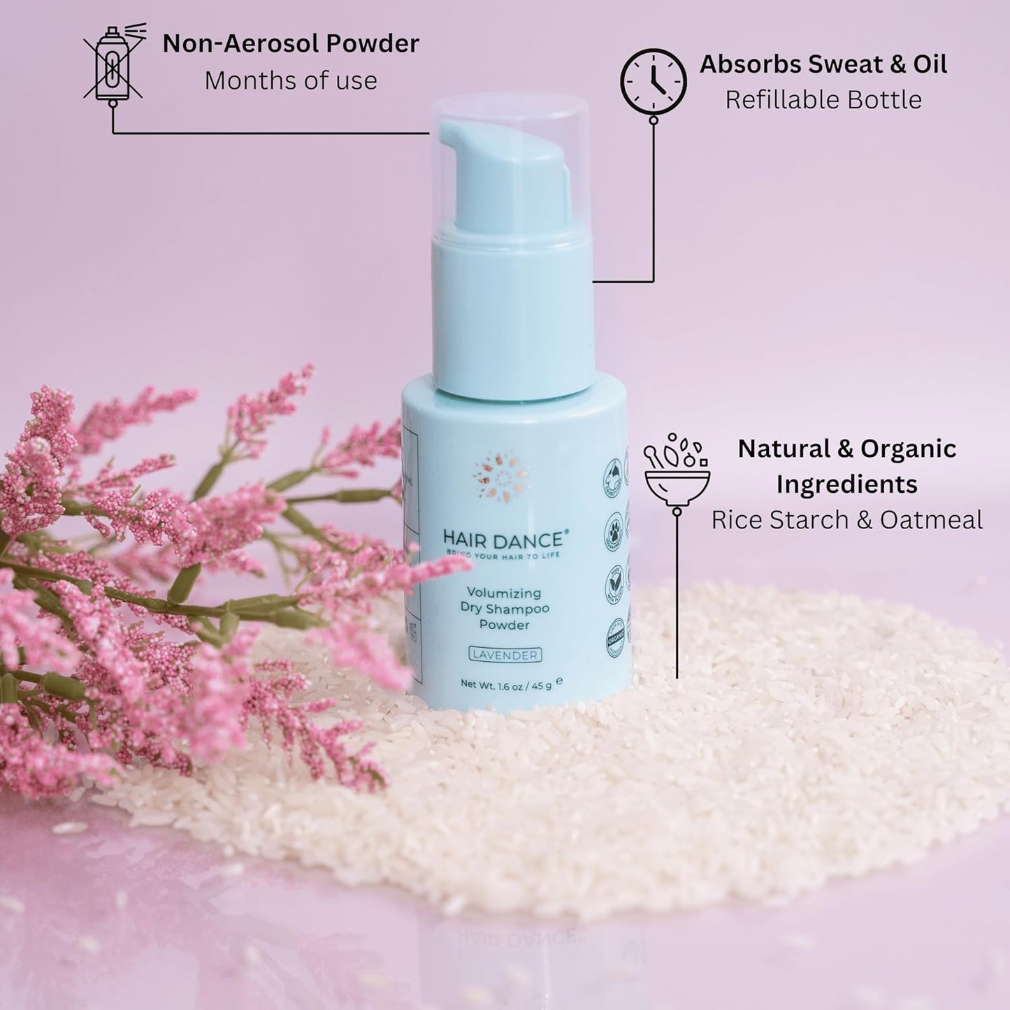 Dry Shampoo Powder - Natural & Organic Non-Aerosol Formula | Jumbo Size | Lavender Oil Scent | 1.6 Ounce