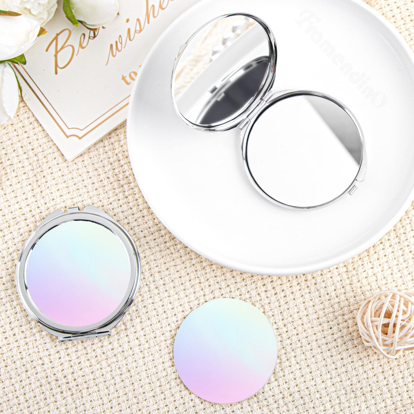 Framendino, 12 Pack Round Sublimation Cosmetic Mirrors Blanks Portable Folding Mirror for Women