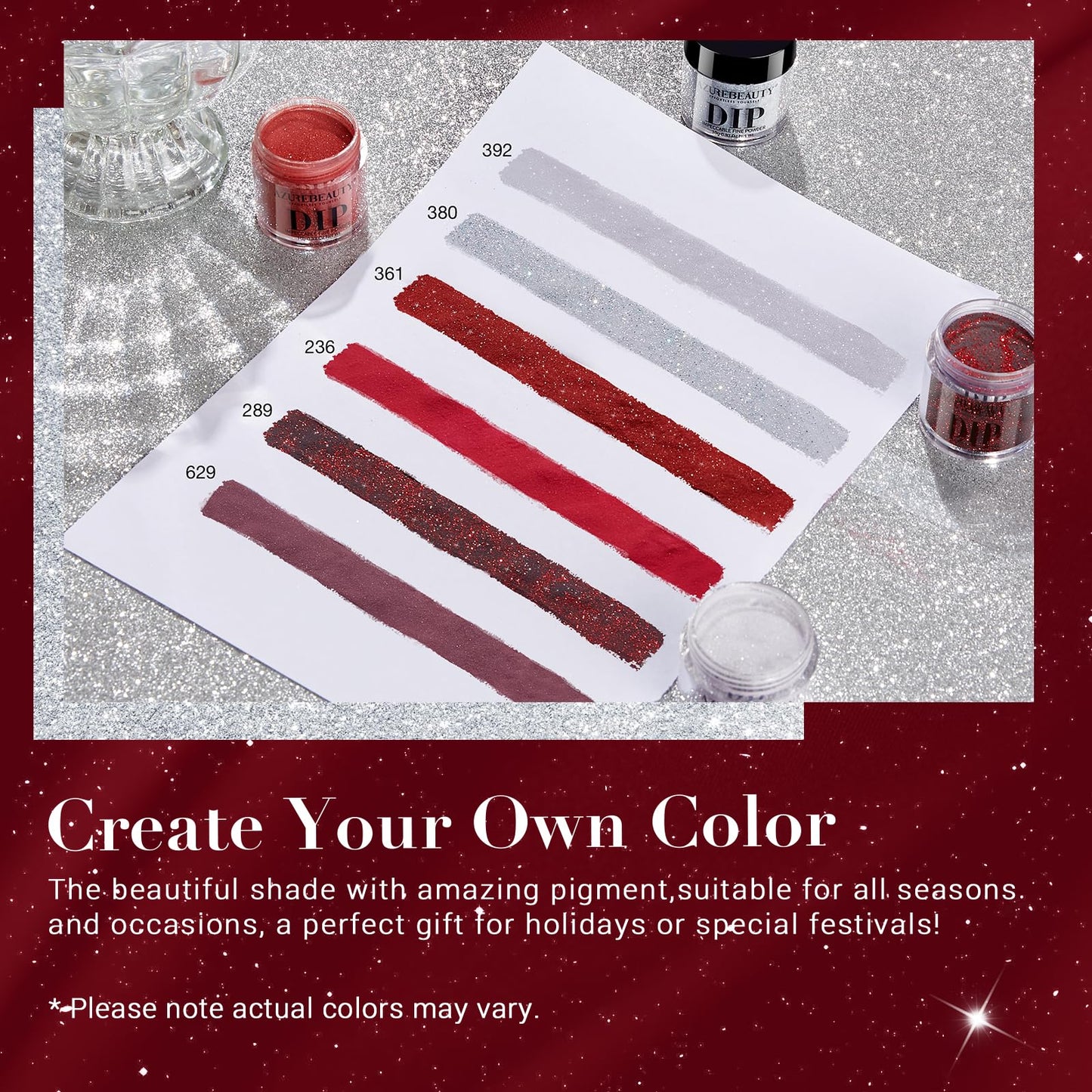 AZUREBEAUTY Dip Powder Set, 6 Colors Burgundy Red Dipping Powder Starter Kit French Nail Art Manicure DIY Salon Gifts for Women,No Need Nail Lamp Cured