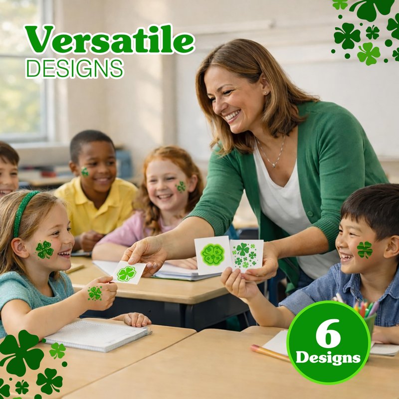 4E's Novelty 72 Shamrock Temporary Tattoos Individually Wrapped Bulk, St Patricks Day Tattoos for Kids, Party Favors for Kids Gifts Adults Face Stickers Saint Pattys Irish Parade Green Accessories
