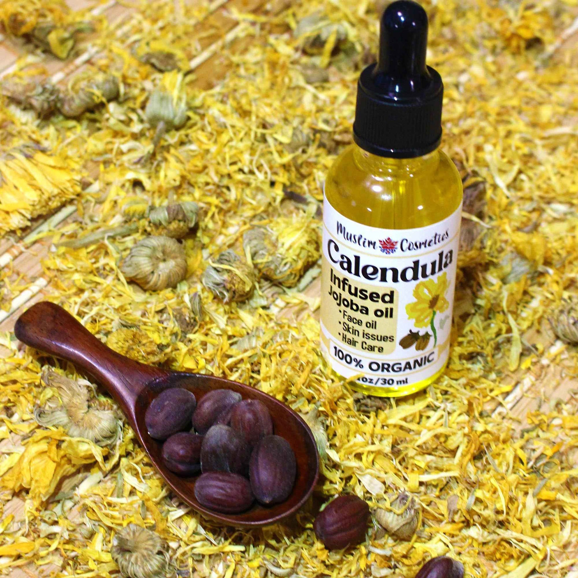 Organic Calendula oil | Infused in Jojoba oil | For Skin & Hair | Lightweight | Cold infused | 100% Organic || Made in Canada - Muslim Cosmetics - Calendula Jojoba (1oz (30ml))
