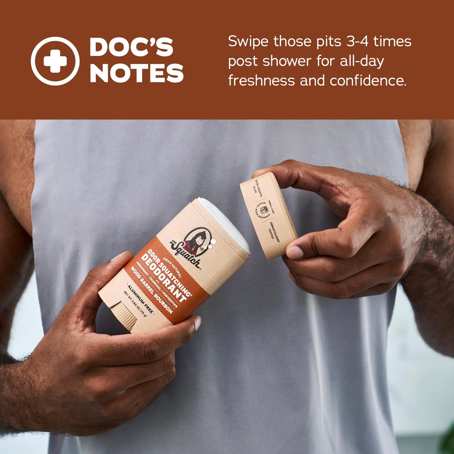 Dr. Squatch Natural Men’s Deodorant – Aluminum Free Natural Deodorant Men with Charcoal & Postbiotics for 72-Hour Odor Protection – Wood Barrel Bourbon, 2.65oz Stick
