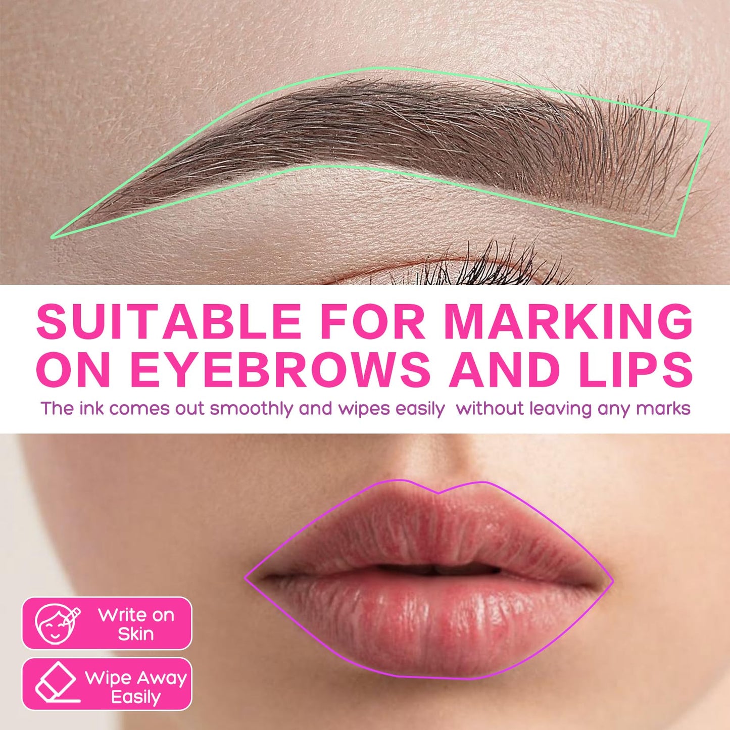 QUEEJOY Brow Mapping Pen, Unique Colors Eyebrow Lip Positioning Tool, Gel Pen for Brow Mapping, Brow Lamination Supplies for Mapping on Eyebrow Lip Skin
